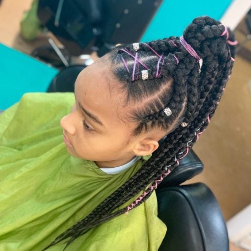 22 hottest chic box braids for kids 2023 | big braids kids style with a braided ponytail